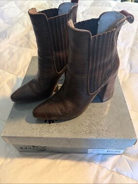 freebird Brown Leather Heeled Ankle Boots